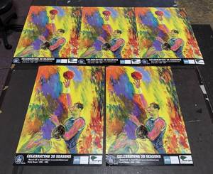 lot 406 image: (5) Signed Randy Breuer Timberwolves Poster, Celebrating 20 years. Measures approx 17 w x 25