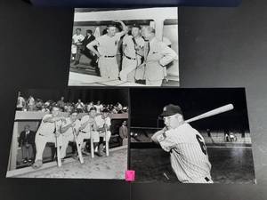 lot 74E image: (3) Vintage 1951 MLB Player Photos Mantle, Group Shot Mantle, Berra, Maris, Skowron