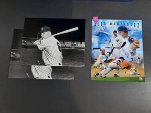 lot 130A image: MLB Authenticated Photo Alex Rodriguez, 16x20. (2) 1951 New York Yankee Mickey Mantle #6 Photos.