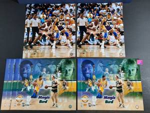 lot 130B image: (4) Limited Edition Magic Johnson and Larry Bird Posters (3) Authenticated Upper Deck Photos Magic and Michael Jordan.