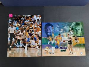 lot 74D image: (2) Photos Gold  Limited Edition Magic Johnson and Larry Bird Posters  Authenticated Upper Deck Photo Magic and Michael Jordan