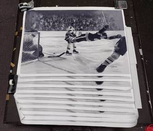 lot 471 image: (10) Signed by artist Jiang Zunzhong NHL mixed media artwork on canvas