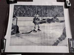 lot 165A image: Original painting  signed Jiang 2006 NHL Bobby Orr on canvas