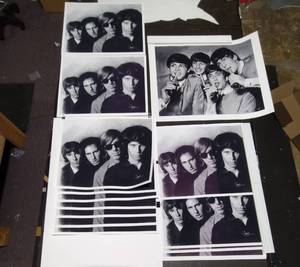 lot 472 image: Signed by artist Jiang Zunzhong (1) Beatles mixed media artwork on paper (13) The Doors Rock Band