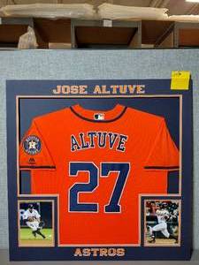 lot 241C image: Collage of Jose Altuve #27 Astros Jersey and Photos. Professionally matted. 32 x 32