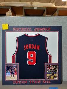 lot 205A image: Michael Jordan Jersey matted with 2 photos