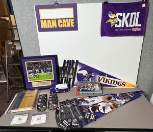 lot 490 image: 2022 Minnesota Vikings Biggest Comeback in NFL History, Fran Tarkington Signed Book, 2008 Vikings Pennants & Brett Favre