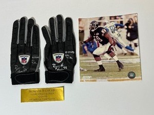 lot 87A image: Signed Authenticated Rosevelt Colvin Game Used Gloves 12-29-02 Bears v. Tampa Bay and 1 photo, signed