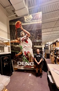 lot 25B image: Chicago Bulls Banner hung in United Center. Paid $1,500 in the mid-nineties. Measures 96 x 144