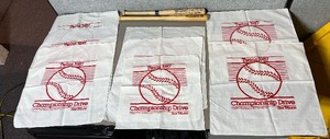 lot 99A image: 18 Bat signed Dan Gladden 1991. Bat Bill Rogell Elden Auker. (8) MN Twins Official Homer Hanky (ies.)