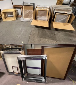 lot 512 image: Huge lot of various sized frames. Some have glass and are a little deeper as used to frame jerseys