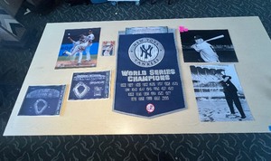 lot 74F image: Yankees World Series Champions Banner (2) B&W photos Mickey Mantle 2 Blueprints Yankee Stadium Slo-Mo picture Mariano Rivera Yankee #42  Yankee Mattingly.