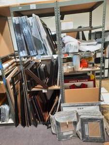 lot 516 image: Approx 98 Frames, various sizes on shelves and next to shelf unit