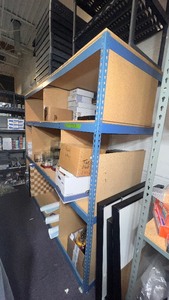 lot 527 image: 3-shelf metal shelving unit. PICKUP is Thursday ONLY.