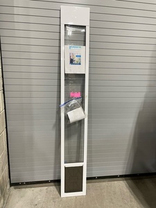 lot 13 image: 7 in. x 11.25 in. Medium White Pet and Dog Patio Door Insert for 77.6 in. to 80.4 in. Tall Aluminum Sliding Glass Door - CUSTOMER RETURN - RETAIL PRICE $118.77