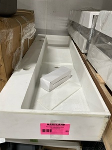 lot 39 image: 47 in. Wall Mount or Countertop Bathroom Hidden Drain Sink with Double Faucet Holes - CUSTOMER RETURN - RETAIL PRICE $478