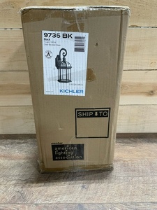 lot 47 image: KICHLER Barrie 15.5 in. 1-Light Black Outdoor Hardwired Wall Lantern Sconce with No Bulbs Included - BRAND NEW - RETAIL PRICE $56.75