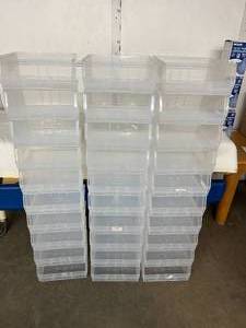 lot 74 image: NEW&nbspAkro-Mils 30-235 Clear Industrial Grade Stacking Plastic Storage Container Bin