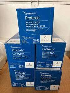 lot 10 image: 5 Boxes NEW Cardinal Health 2D73EB60 Protexis PI Blue with Neu-Thera Emollient Coating Sterile Polyisoprene Powder-Free Surgical Gloves - Size 6 Expiration 524