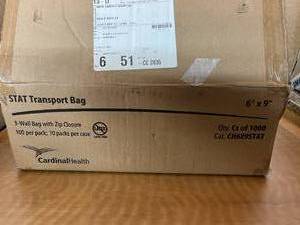 lot 22 image: 1 Case (1000ea) NEW Cardinal Health Biohazard Lab Specimen Transport Stat Bags&nbsp6 x 9 3 Wall Bag With Zip Closure