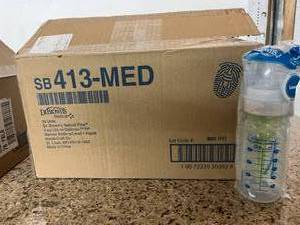 lot 24 image: 1 Case (24ea) NEW In Packages Dr Browns Medical SB413-MED 4oz 120mL Zero-Resistance Narrow Bottles with Level 1 Nipples