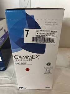 lot 84 image: 1 Box (50 pairsbox) NEW&nbspAnsell 20685770 Gammex PI-KARE Non-Latex PI Polyisoprene Skin-Friendly Surgical Gloves Expiration 624