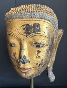 Antique Burmese Mask of Buddha Gilt-Dry Lacquer