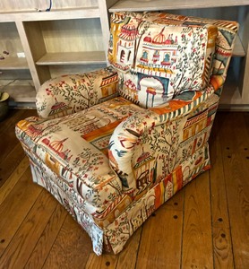 Vintage Silk Blend Custom Upholstered Arm Chair