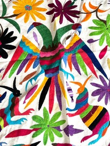 Vintage Otomi Hand-Embroidered Multi-Colored Textile