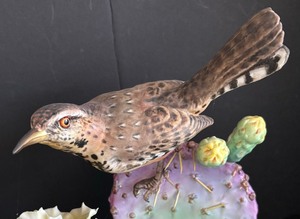 Cactus Wren Heledytes Brunneioapillus Cues and Prickly Pear Porcelain Figurine by Dorothy Doughty