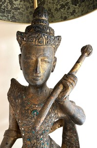 Antique Wooden Carved Southeast Asian Yogini Statue Mounted as Lamp