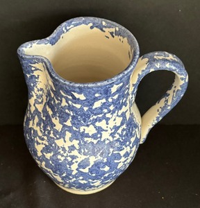 Conner Prairie Blue Sponge Ware Pottery Pitcher