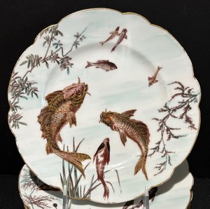 12 Antique Limoges Fish Patterned  Plates by Tressemanes Vogt