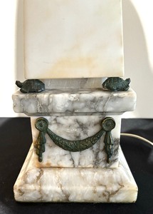 Unique Tall Marble Obelisk and Turtle Figurines Vintage Table Lamp