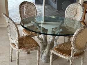 Unique Round Glass Top Table and Chairs Set