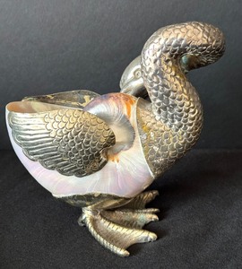 Beautiful Silver and Shell Goose Figurine
