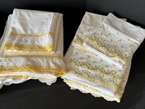 Vintage Bed Sheets with Yellow Detailing
