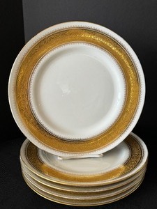 Set of 10.5 Inch Lime Gold Rimmed Dinner Plates  Chargers