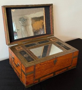 Antique Old Brass Work Hand Crafted Wooden Merchant Jewelry Safe Trunk