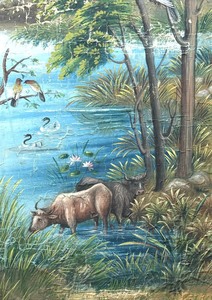 Framed Scenic Original Painting on Fabric