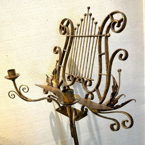 Antique Ornate Wrought Iron Music Stand with Candle Holders