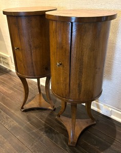 Two Vintage Barrel Style Side Tables  End Tables