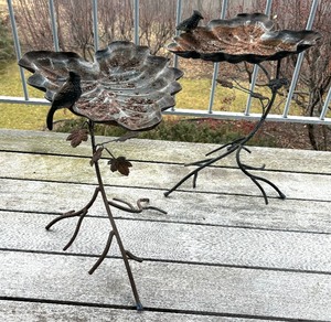 Two Metal Bird Bath Stands