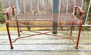Vintage Orange Painted Metal Bench