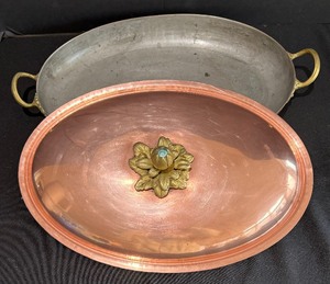 Elegant Copper Serving Dish with Brass Finial