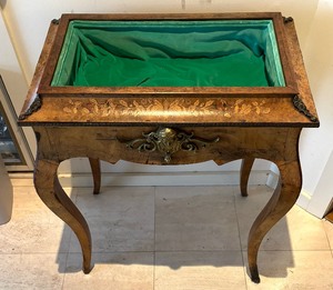 Antique Casket Velvet Lined European Display Table