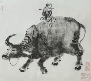 Framed Chinese New Year Ox Painting