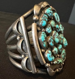 Vintage Elaborate Silver and Turquoise Bracelet