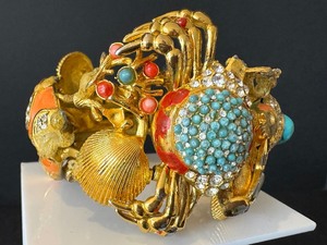 Vintage Marine Themed Gold Tone Cuff Bracelet