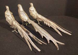 Trio of Vintage Lacquered Decorative Metal Pheasant Figurines